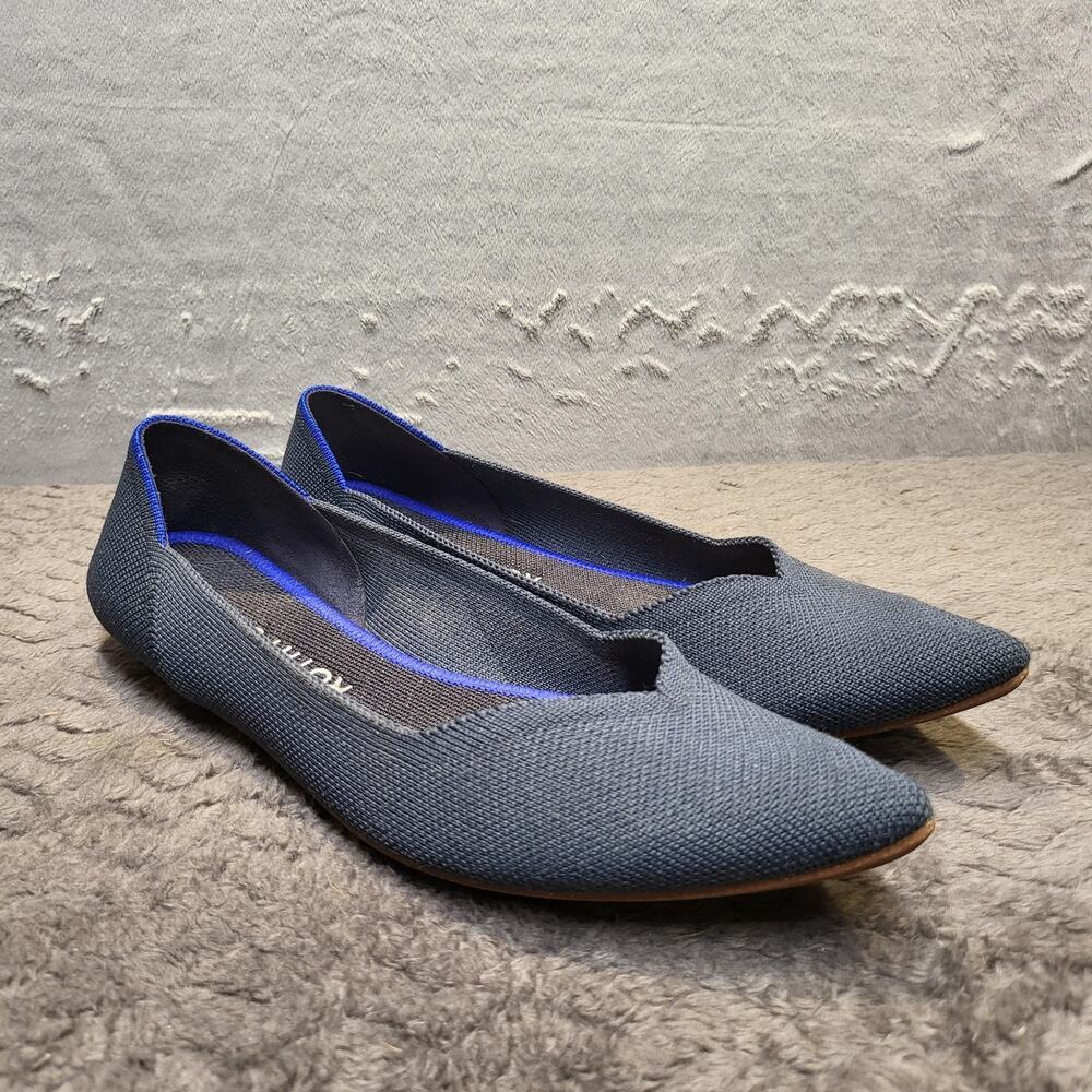 Rothy's Shoes Womens Size 8 Blue Pointed Toe Flat Slip On Knit Vegan Comfort